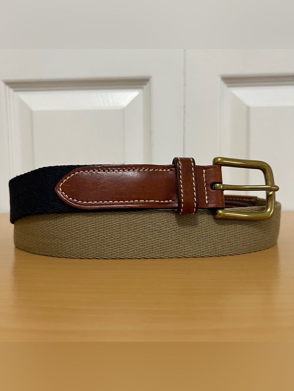 Vtg Tommy Hilfiger Authentic Surpus Style Khaki & Navy Surcingle Belt Sz 36 USA